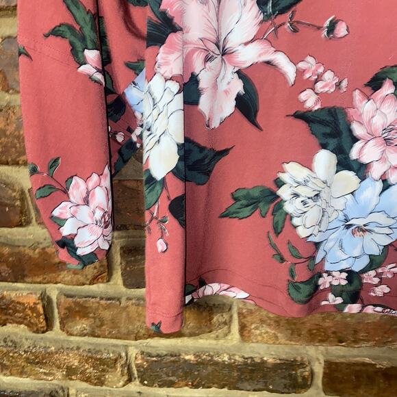 Talbots Rust Floral Long Sleeve Split Neck Liquid Knit Top Women's Size XS - Picture 3 of 7